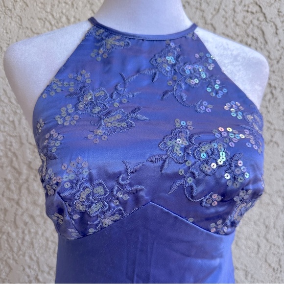 ZUM ZUM By Niki Livas VINTAGE 90s Y2K Satin Sequin Slip Mermaid Dress Blue 5 / 6 - Picture 6 of 12